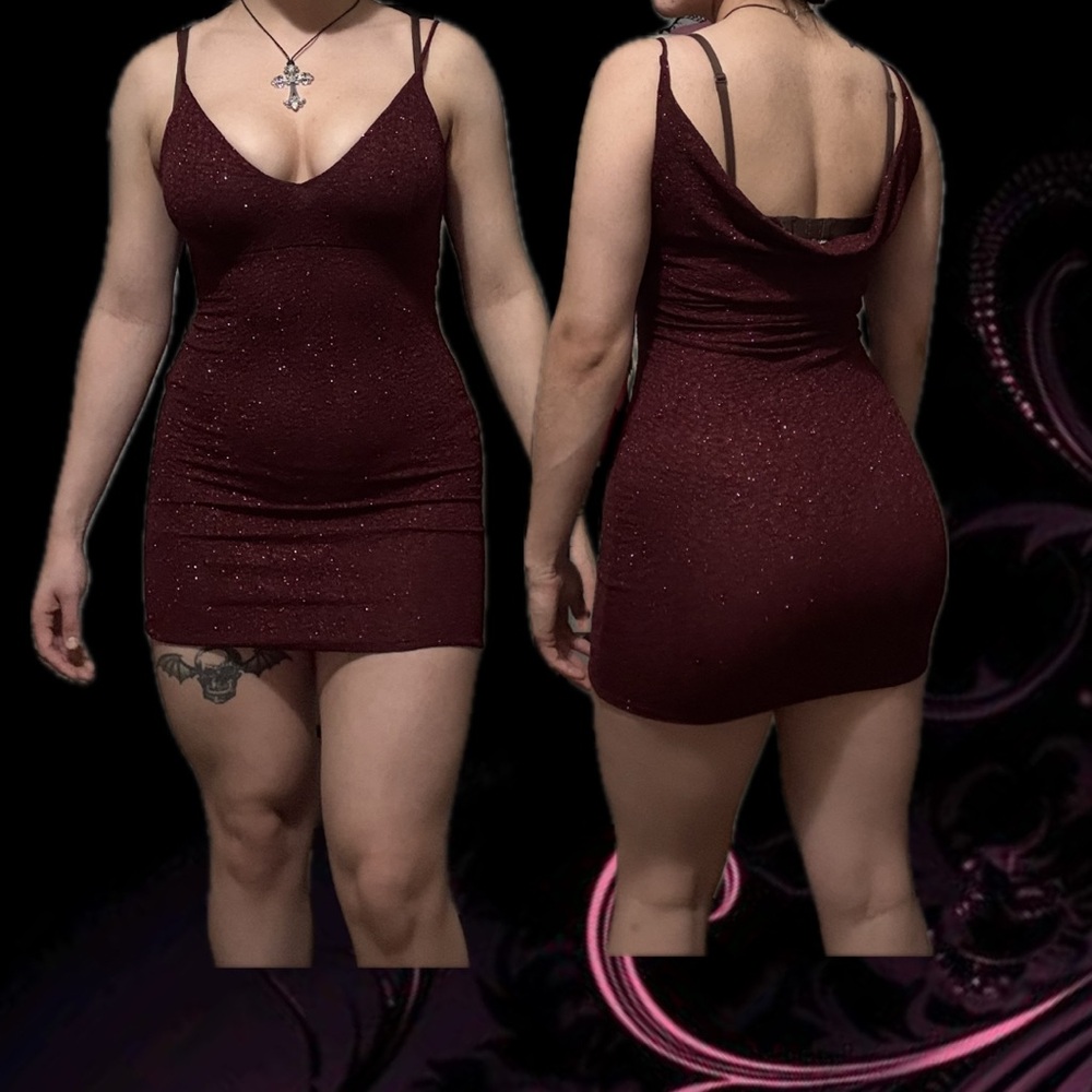 & Other Stories Burgundy Sparkle Mini Dress